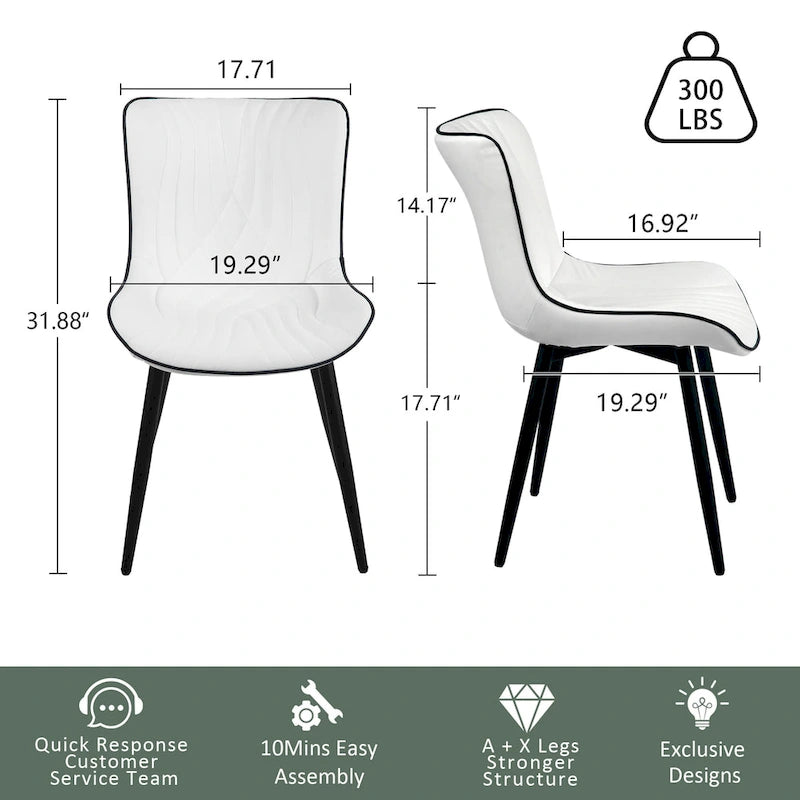 Modern Upholstered Leather Armless Dining Chairs Set of 2