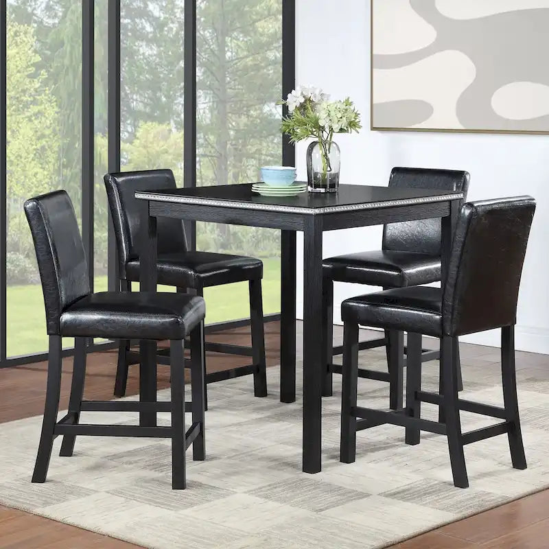 5 Piece Counter Height Table Set, Wooden Kitchen Table Set with Square Table and 4 Upholstered Chairs