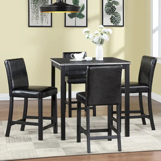 5 Piece Counter Height Table Set, Wooden Kitchen Table Set with Square Table and 4 Upholstered Chairs