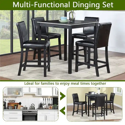 5 Piece Counter Height Table Set, Wooden Kitchen Table Set with Square Table and 4 Upholstered Chairs