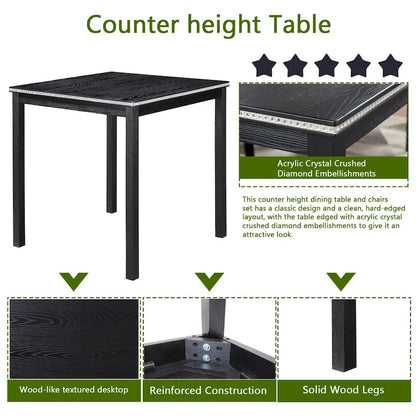 5 Piece Counter Height Table Set, Wooden Kitchen Table Set with Square Table and 4 Upholstered Chairs