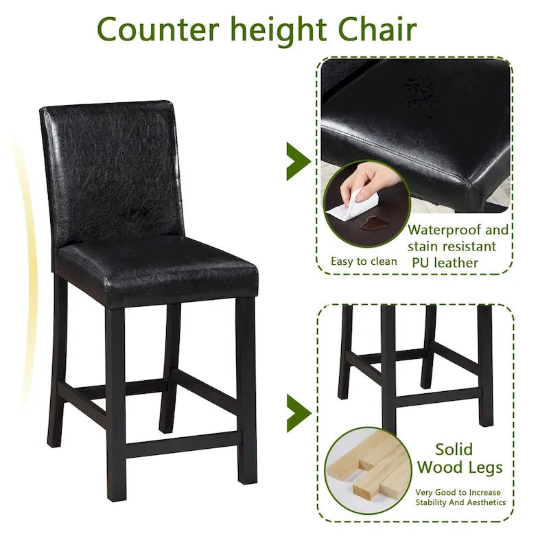 5 Piece Counter Height Table Set, Wooden Kitchen Table Set with Square Table and 4 Upholstered Chairs