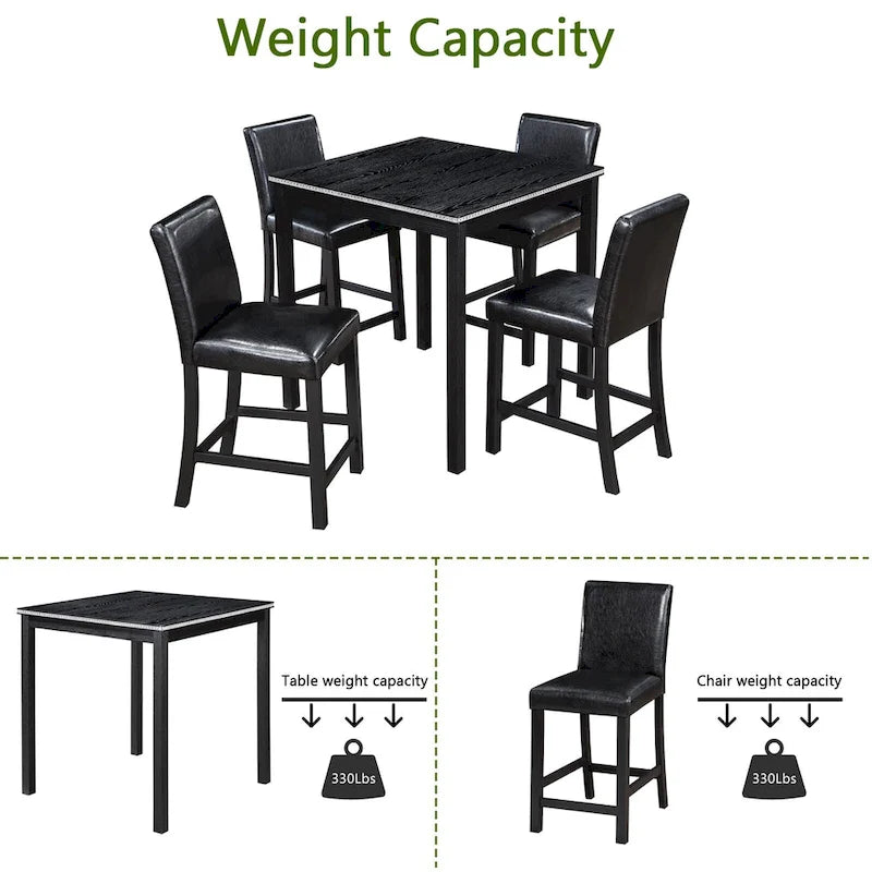 5 Piece Counter Height Table Set, Wooden Kitchen Table Set with Square Table and 4 Upholstered Chairs