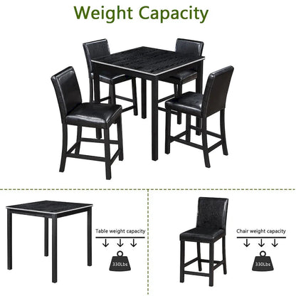5 Piece Counter Height Table Set, Wooden Kitchen Table Set with Square Table and 4 Upholstered Chairs
