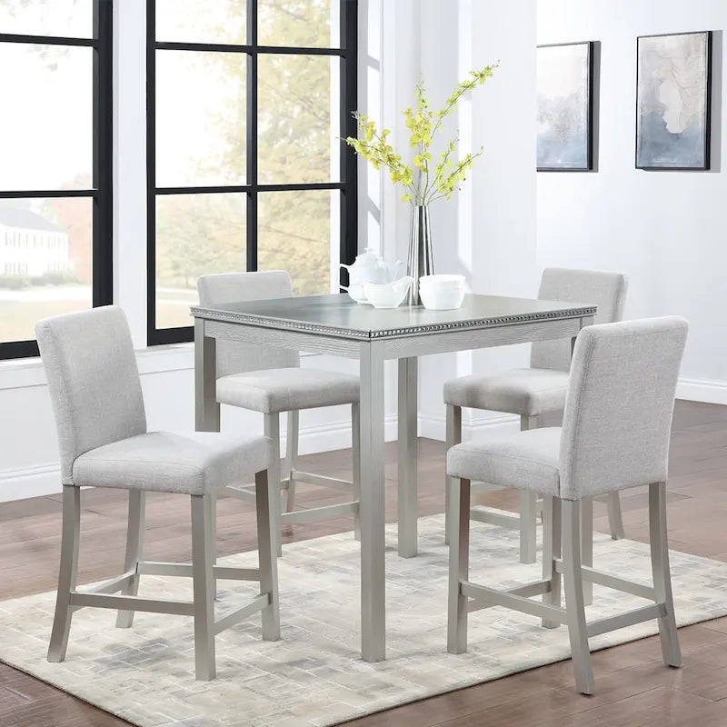 5 Piece Counter Height Table Set, Wooden Kitchen Table Set with Square Table and 4 Upholstered Chairs