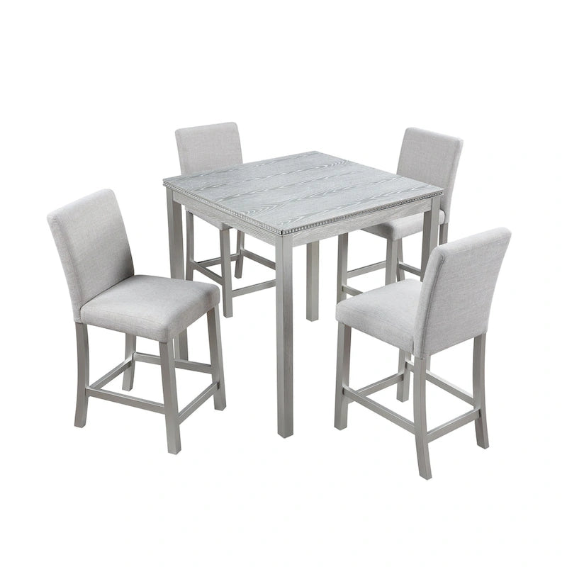 5 Piece Counter Height Table Set, Wooden Kitchen Table Set with Square Table and 4 Upholstered Chairs