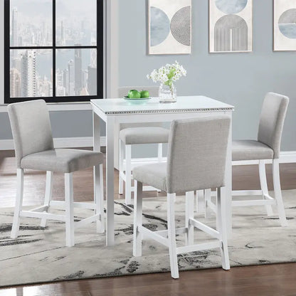 5 Piece Counter Height Table Set, Wooden Kitchen Table Set with Square Table and 4 Upholstered Chairs