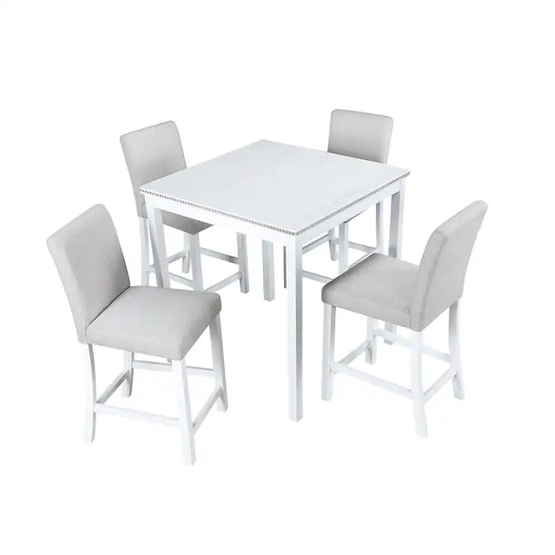 5 Piece Counter Height Table Set, Wooden Kitchen Table Set with Square Table and 4 Upholstered Chairs