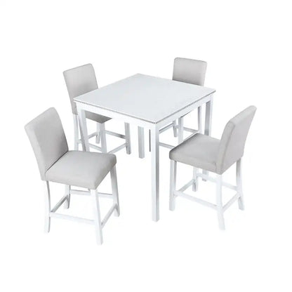 5 Piece Counter Height Table Set, Wooden Kitchen Table Set with Square Table and 4 Upholstered Chairs
