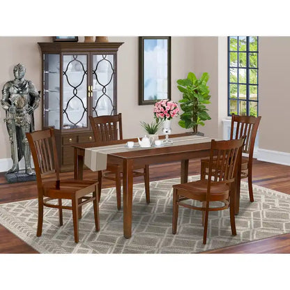 East West Furniture Dinette Set- a Rectangle Dining Room Table and Wooden Seat Dining Chairs, Mahogany (Pieces Options)
