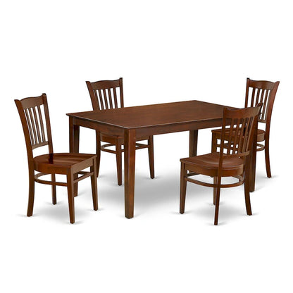 East West Furniture Dinette Set- a Rectangle Dining Room Table and Wooden Seat Dining Chairs, Mahogany (Pieces Options)