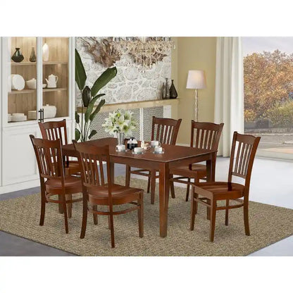 East West Furniture Dinette Set- a Rectangle Dining Room Table and Wooden Seat Dining Chairs, Mahogany (Pieces Options)