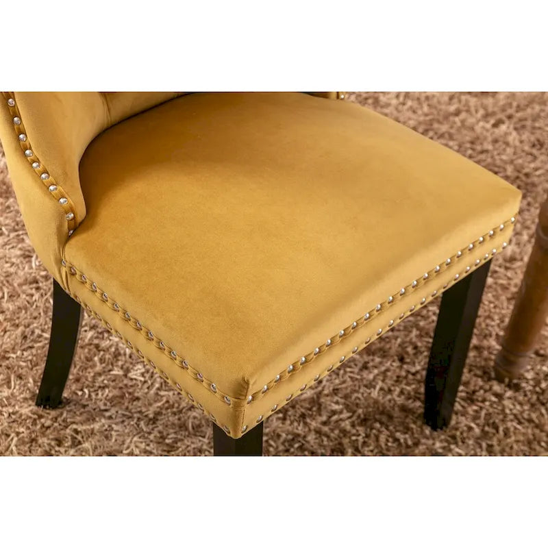 High-end Tufted Solid Wood Contemporary Velvet Upholstered Dining Chair with Wood Legs Nailhead Trim 2-Pcs Set,Gloden