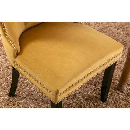 High-end Tufted Solid Wood Contemporary Velvet Upholstered Dining Chair with Wood Legs Nailhead Trim 2-Pcs Set,Gloden