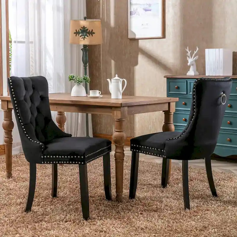 High-end Tufted Solid Wood Contemporary Velvet Upholstered Dining Chair with Wood Legs Nailhead Trim 2-Pcs Set,Gloden