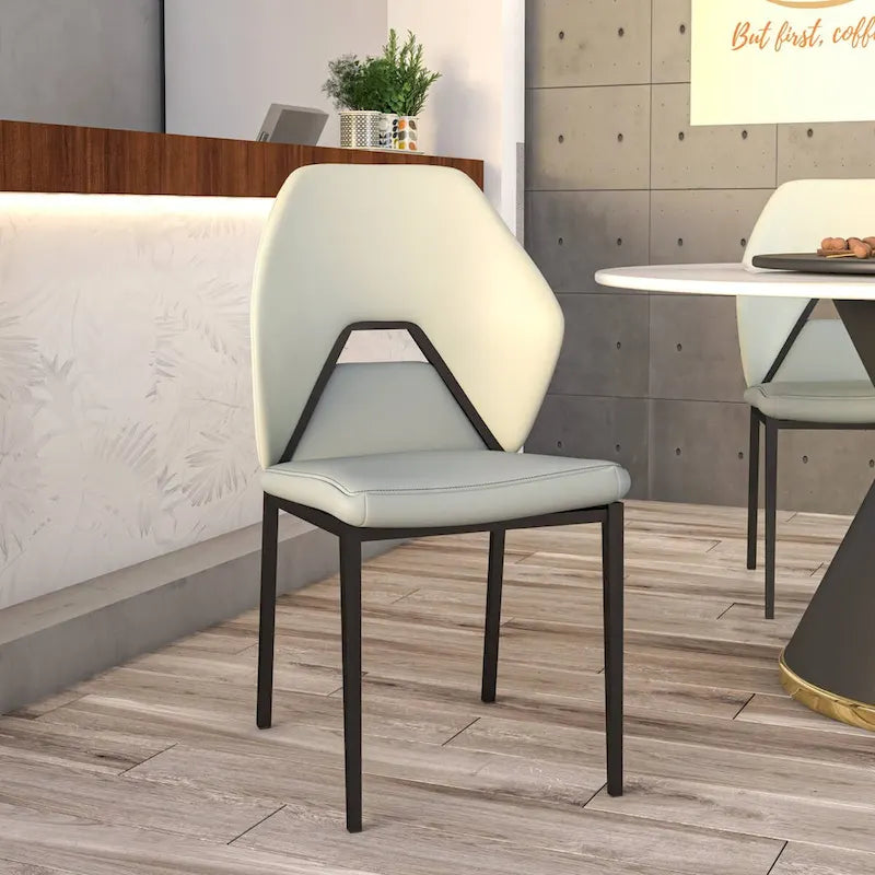 Eclat Leather Dining Chair in Black Iron Modern Upholstered Accent Kitchen Side Chair