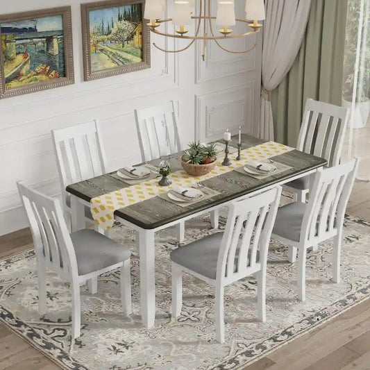 7-Piece Dining Table Set with Extendable Table and 6 Upholstered Chairs