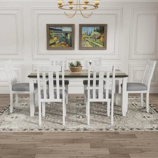 7-Piece Dining Table Set with Extendable Table and 6 Upholstered Chairs