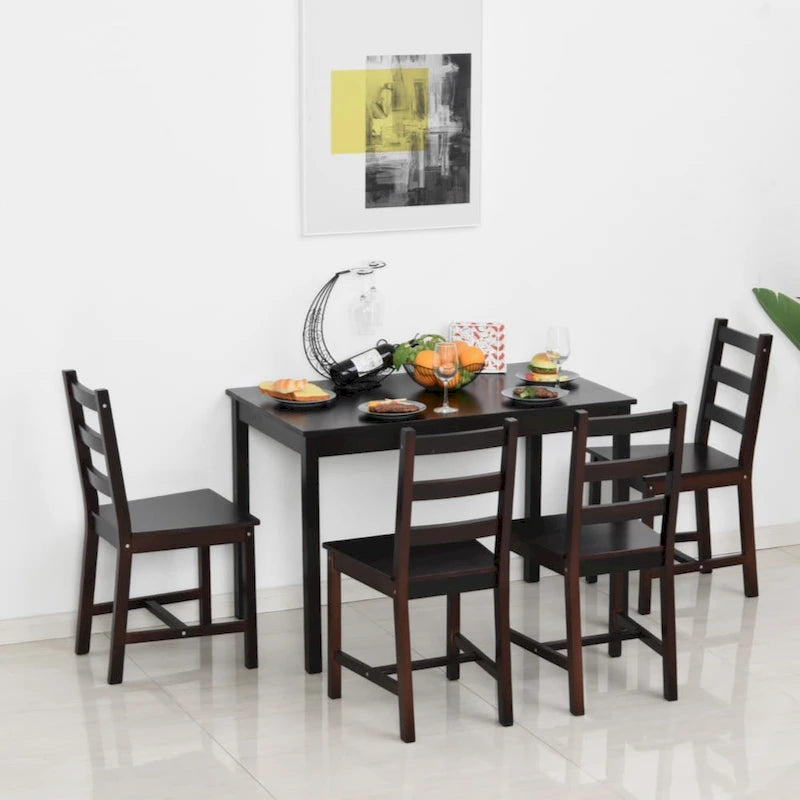 5 Piece Dining Room Table Set, Wooden Kitchen Table and Chairs for Dinette, Breakfast Nook, Chestnut Brown