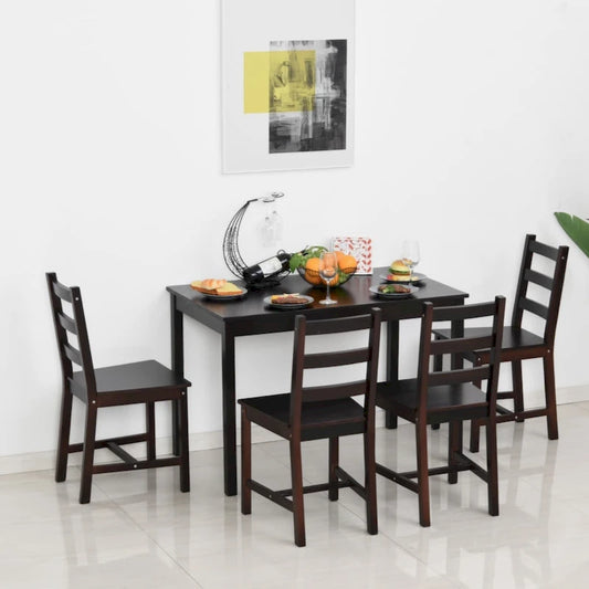 5 Piece Dining Room Table Set, Wooden Kitchen Table and Chairs for Dinette, Breakfast Nook, Chestnut Brown