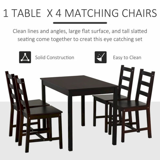 5 Piece Dining Room Table Set, Wooden Kitchen Table and Chairs for Dinette, Breakfast Nook, Chestnut Brown