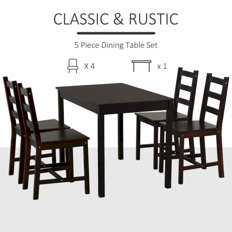 5 Piece Dining Room Table Set, Wooden Kitchen Table and Chairs for Dinette, Breakfast Nook, Chestnut Brown