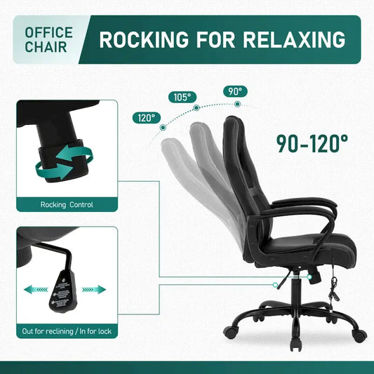Zane Modern Black Adjustable Height Ergonomic Swivel Office Chair with Lumbar Vibration Massage