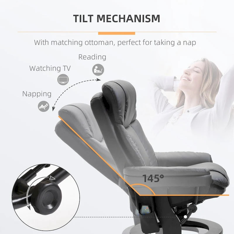 HOMCOM PU Leather Massage Recliner Chair with Ottoman Armchair