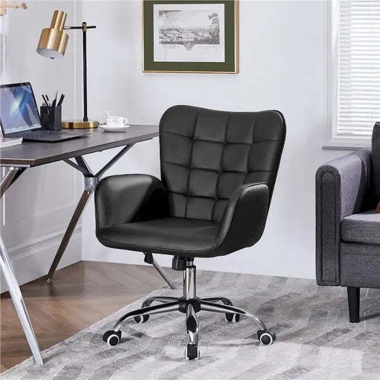Yaheetech Faux Leather Desk Chair with Padded Armrests Modern Office Chair - N/A