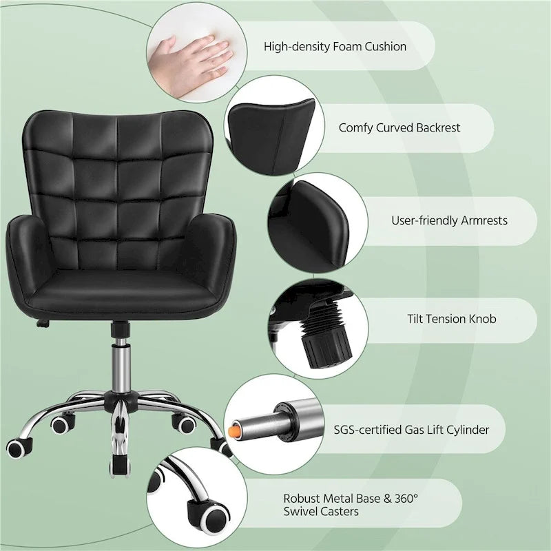 Yaheetech Faux Leather Desk Chair with Padded Armrests Modern Office Chair - N/A