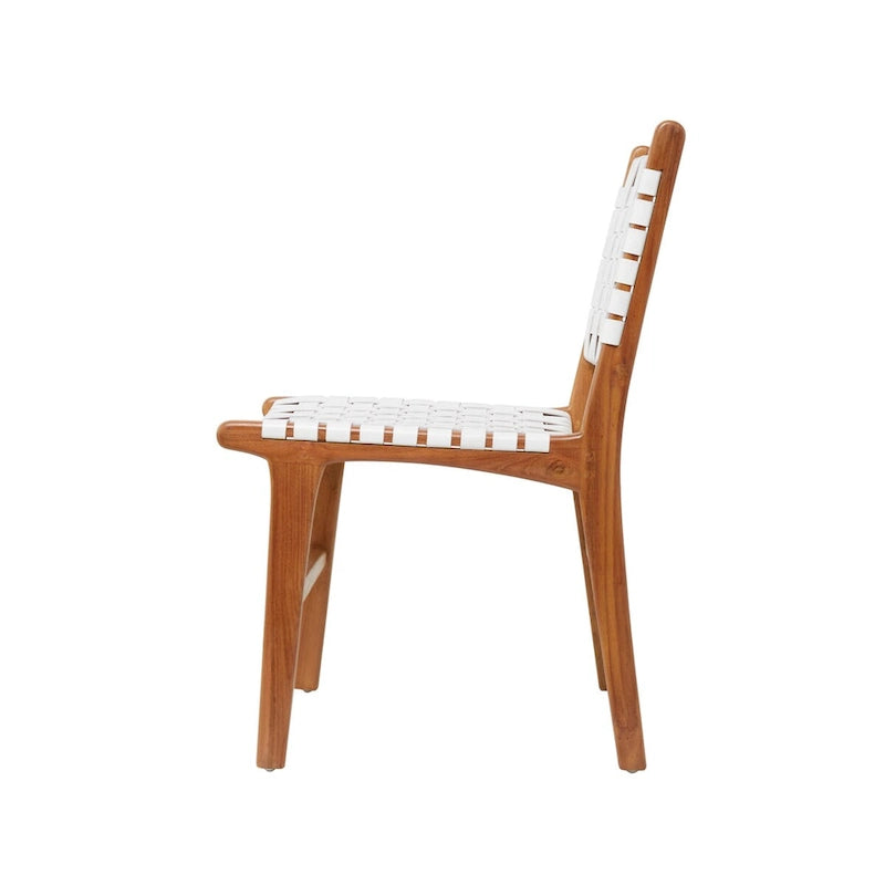 Leather Handmade Woven Dining Chair with Teak Wood Frame - Set of 2 Brown, White or Black- Roche River Decor