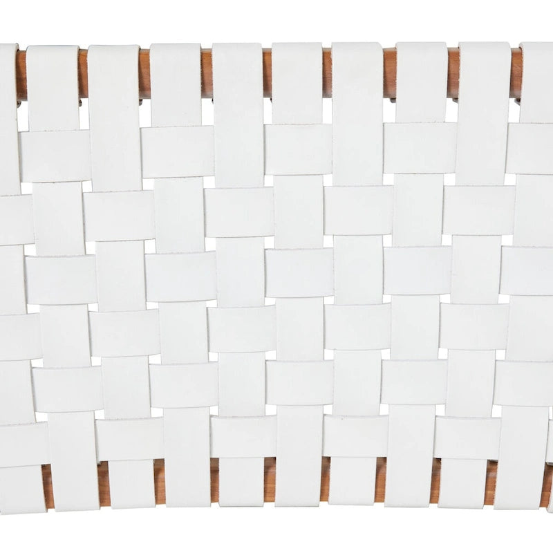 Leather Handmade Woven Dining Chair with Teak Wood Frame - Set of 2 Brown, White or Black- Roche River Decor