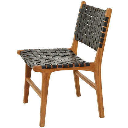 Leather Handmade Woven Dining Chair with Teak Wood Frame - Set of 2 Brown, White or Black- Roche River Decor