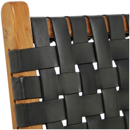 Leather Handmade Woven Dining Chair with Teak Wood Frame - Set of 2 Brown, White or Black- Roche River Decor