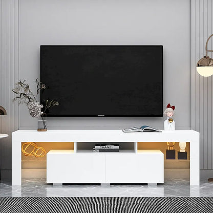 Modern TV Stand up to 70 TV with 2 Drawers & Shelves, LED Lights - 63W x 14D x 18H