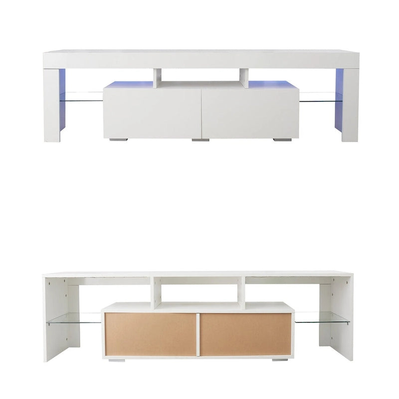 Modern TV Stand up to 70 TV with 2 Drawers & Shelves, LED Lights - 63W x 14D x 18H