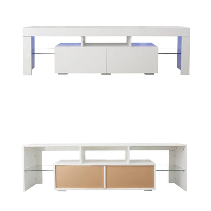 Modern TV Stand up to 70 TV with 2 Drawers & Shelves, LED Lights - 63W x 14D x 18H