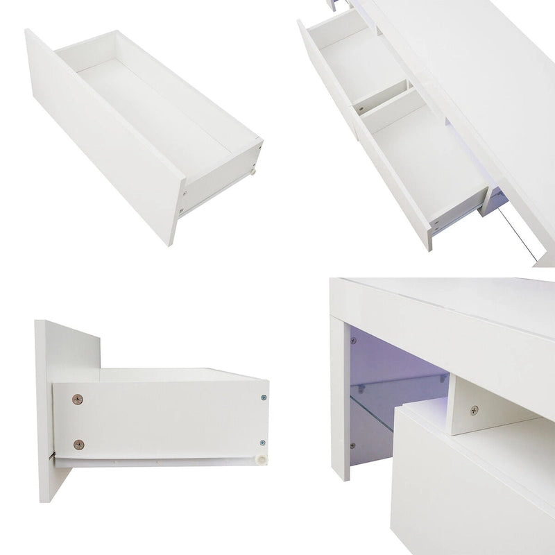 Modern TV Stand up to 70 TV with 2 Drawers & Shelves, LED Lights - 63W x 14D x 18H