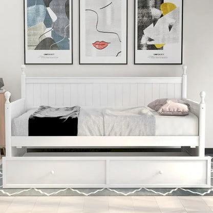 White+Trundle Modern Twin Size Daybed with Trundle & Hidden Storage