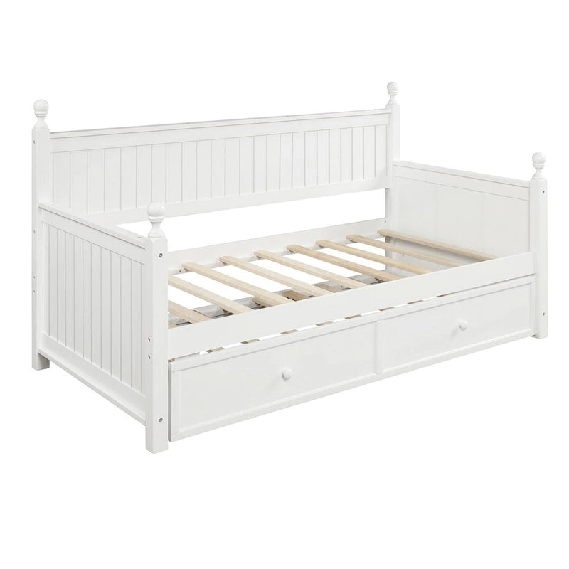 White+Trundle Modern Twin Size Daybed with Trundle & Hidden Storage