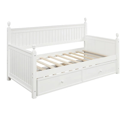White+Trundle Modern Twin Size Daybed with Trundle & Hidden Storage
