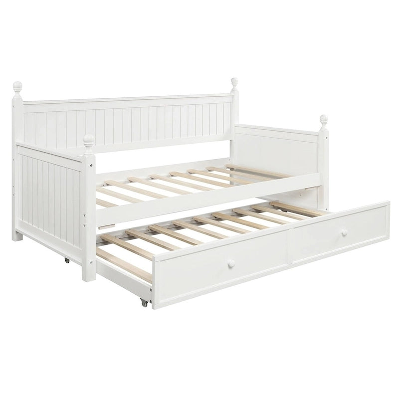 White+Trundle Modern Twin Size Daybed with Trundle & Hidden Storage
