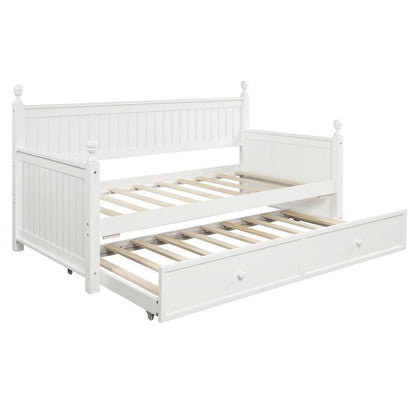 White+Trundle Modern Twin Size Daybed with Trundle & Hidden Storage