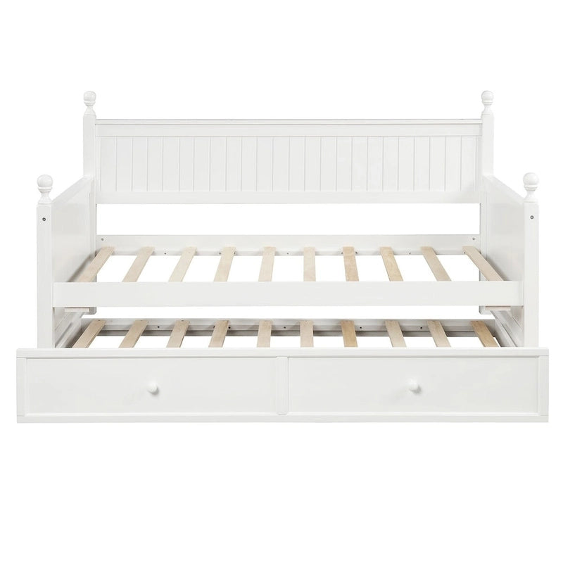White+Trundle Modern Twin Size Daybed with Trundle & Hidden Storage