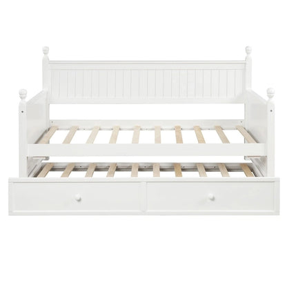 White+Trundle Modern Twin Size Daybed with Trundle & Hidden Storage