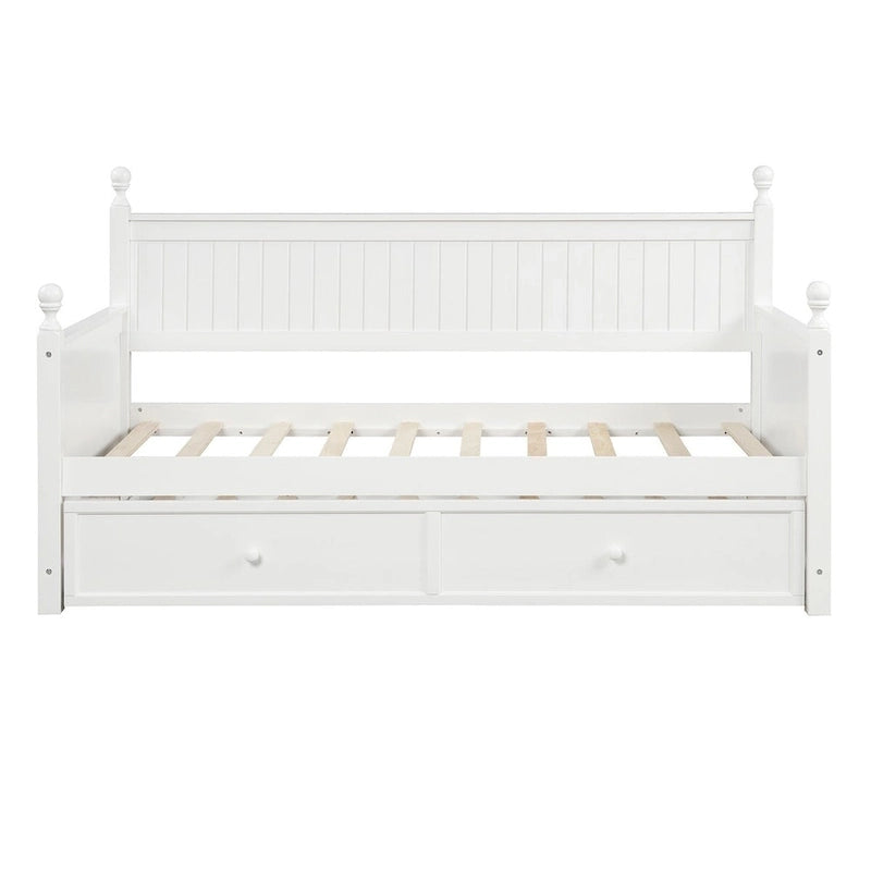 White+Trundle Modern Twin Size Daybed with Trundle & Hidden Storage