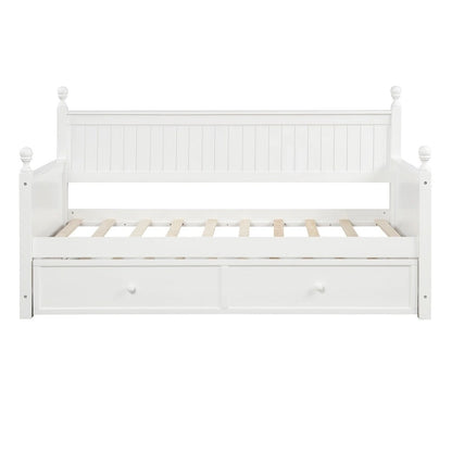 White+Trundle Modern Twin Size Daybed with Trundle & Hidden Storage
