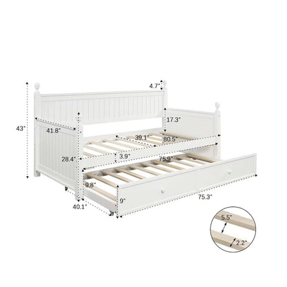 White+Trundle Modern Twin Size Daybed with Trundle & Hidden Storage