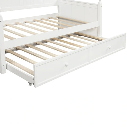 White+Trundle Modern Twin Size Daybed with Trundle & Hidden Storage