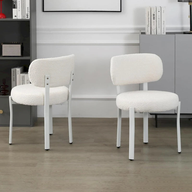 XINMICS Upholstered Modern Boucle Dining Room Chairs with White Metal Legs